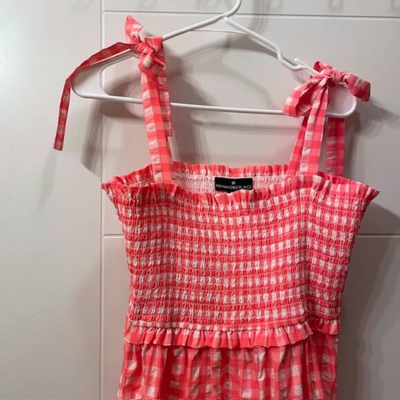 Pomander Place Tuckernuck Tiered Nellie Dress Electric Pink Gingham Plaid Large - Picture 5 of 16